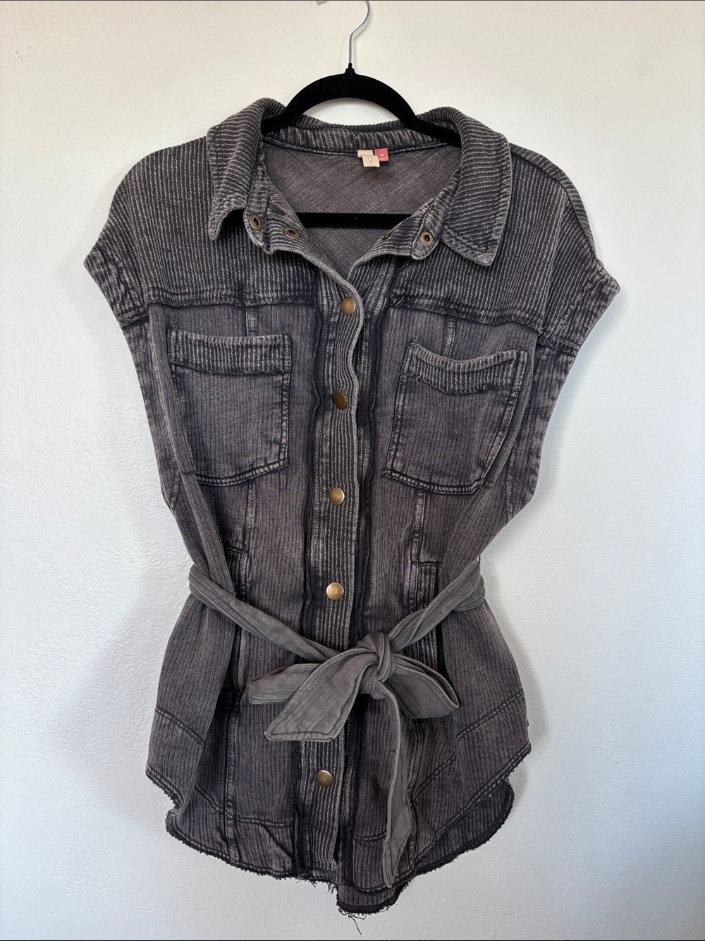 Anthropologie Pilcro Belted Vest Cotton Carbon Raw Frayed Distressed Grungy